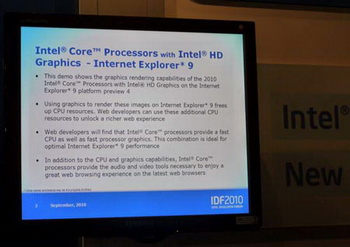 Intel graphic core accelerates internet explorer 9 work